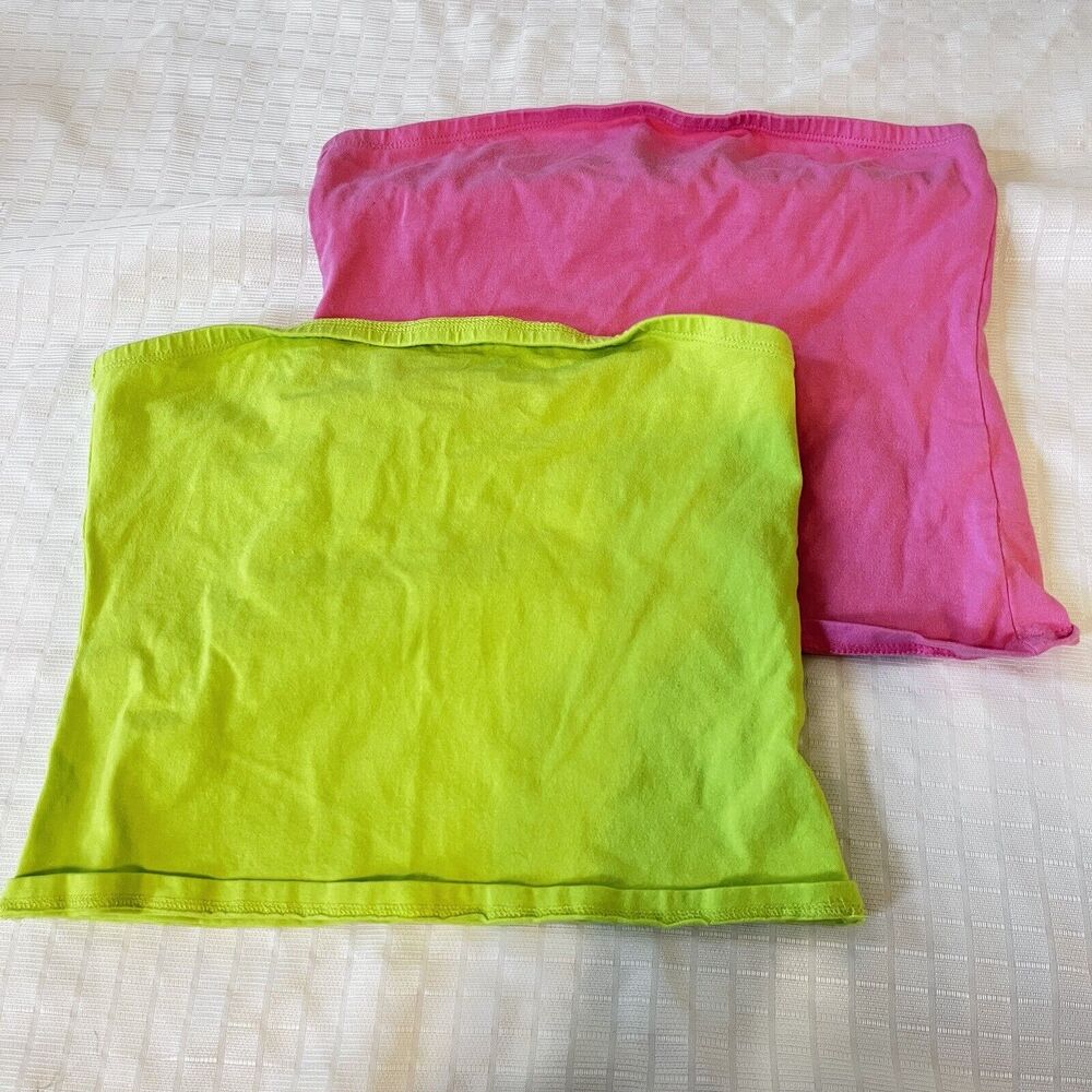 Derek Heart Cotton Blend Strapless Tube Top - Set of 2 Green & Pink - Medium